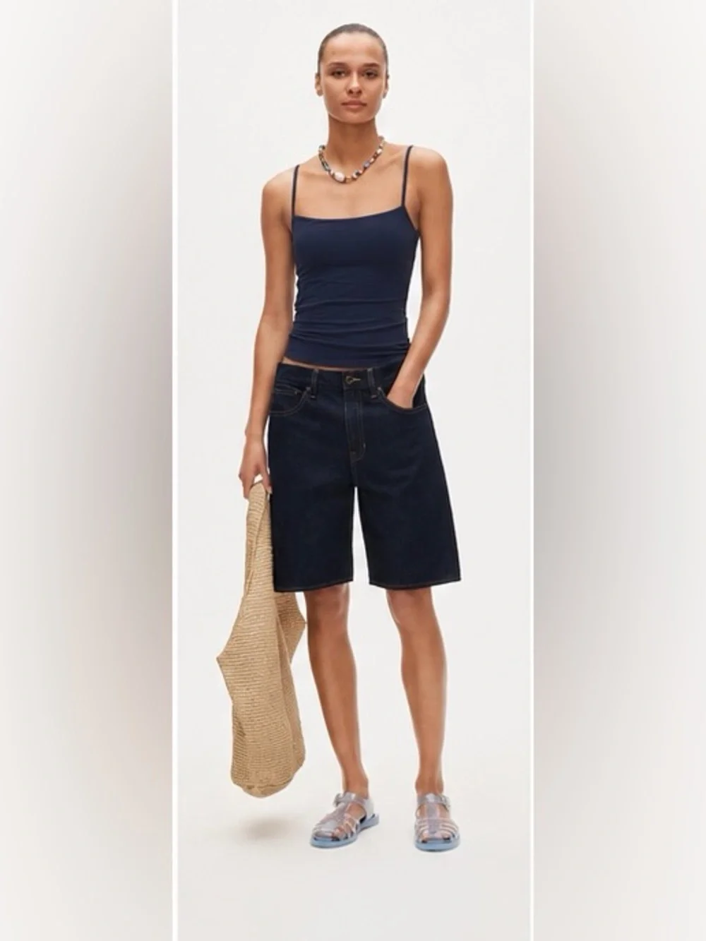 J.Crew Stretch cotton shelf-bra tank top in navy